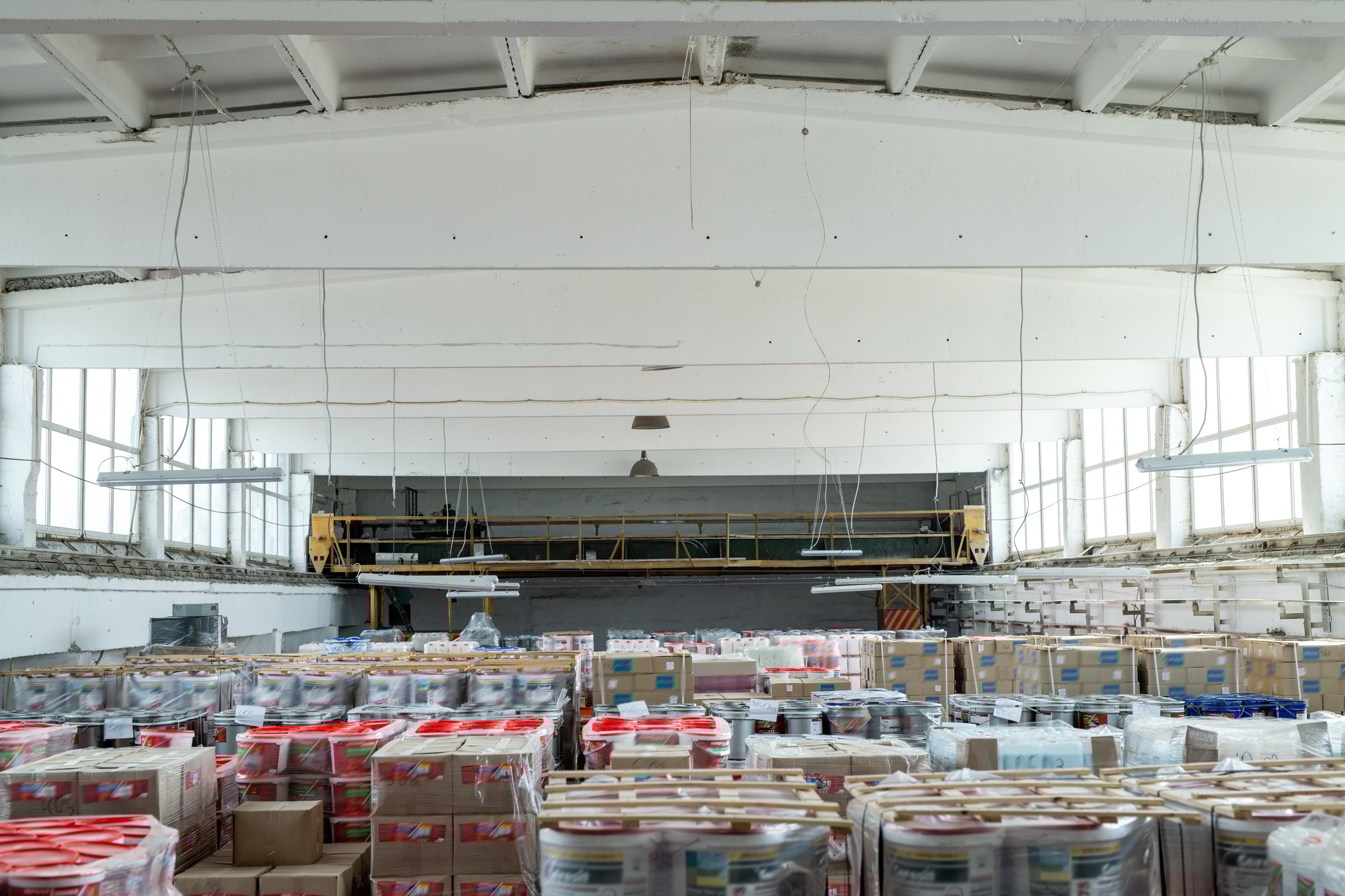 Large warehouse or storage room with packed goods
